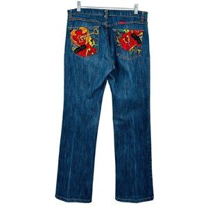 Vintage 90s Y2K Paco Jeans Women's Floral Key Embroidered Size 13 Straight‎ Leg